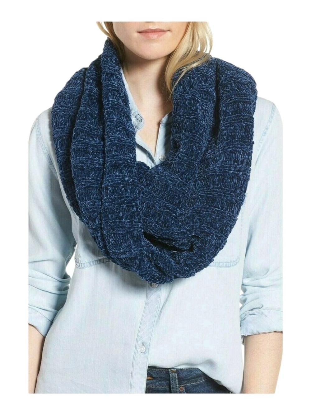 FREE PEOPLE Navy Blue Love Bug Chenille Rib Cowl Infinity Scarf